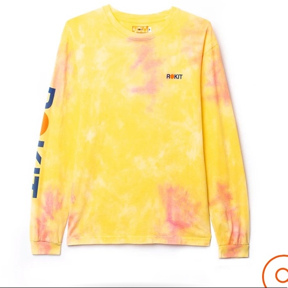 New Rokit Abstract Long Sleeve Yellow Tie-Dye Tee - Picture 1 of 5